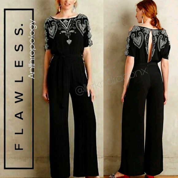 elevenses Pants - Open Back Jumpsuit Embellished Embroidery  Open Sleeve Fancy Jumpsuit